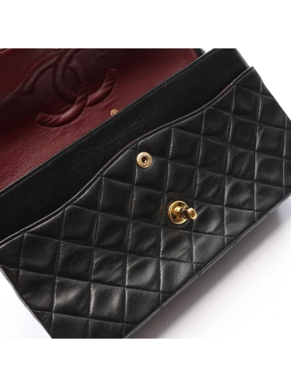 Chanel Shoulder Bag Quilted Double Flap Black Lambskin Chain